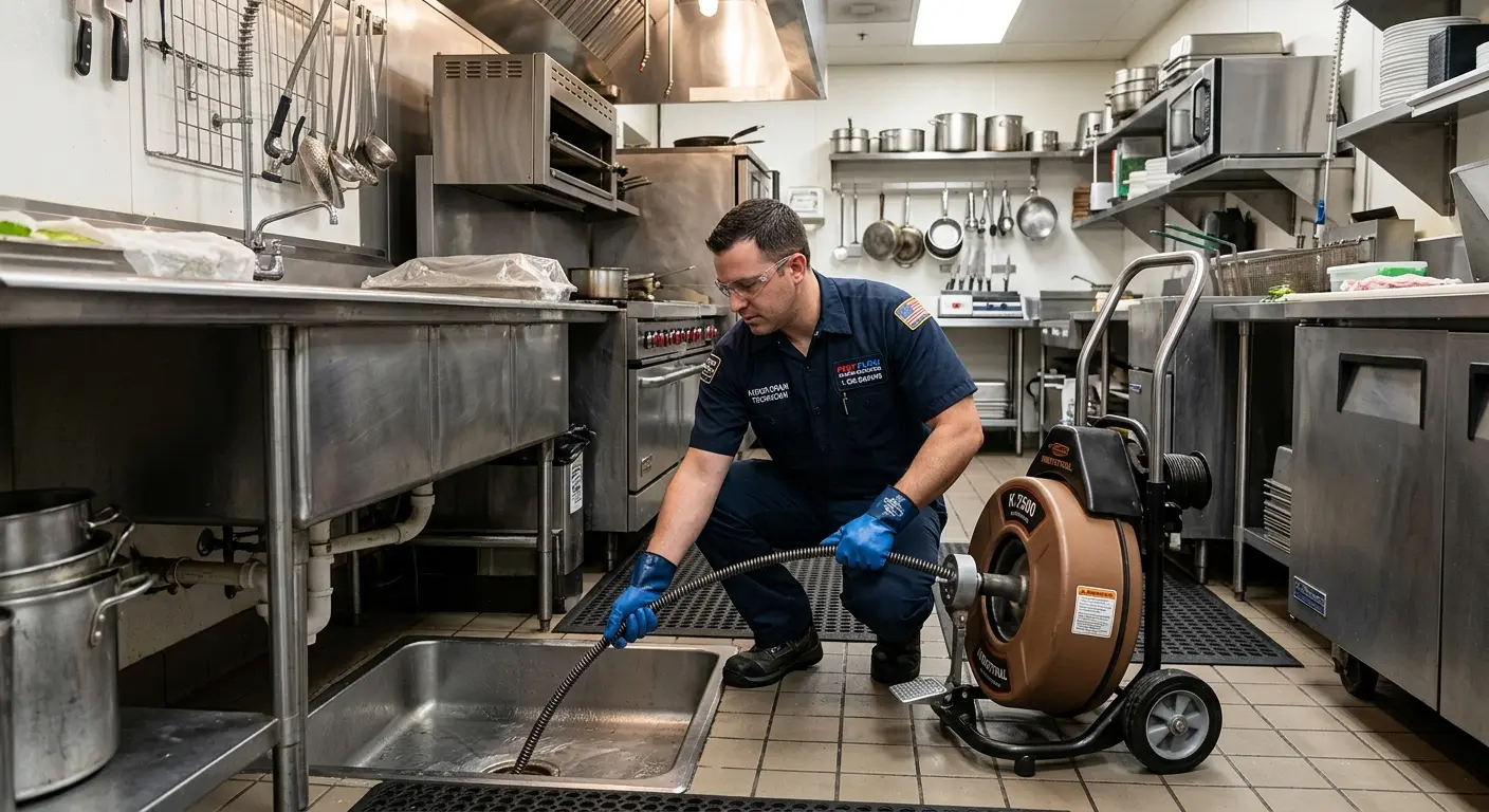 Commercial drain cleaning service in a restaurant kitchen in Lindstrom